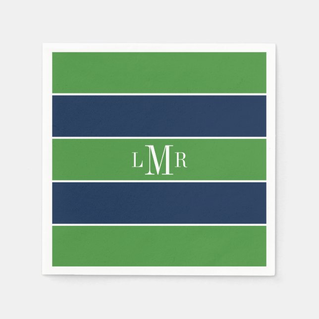 Serviettes Jetables Bleu et vert et Monogramme (Devant)