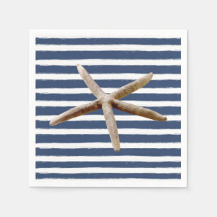 Serviettes Jetables Bleu marine et blanc Grandes étoiles de mer