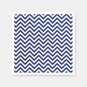 Serviettes Jetables Bleu marine et blanc Zigzag Stripes Chevron Motif