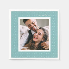 Serviettes Jetables Bleu moderne script et points chic photo Mariage