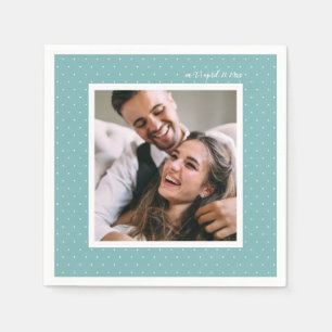 Serviettes Jetables Bleu moderne script et points chic photo Mariage
