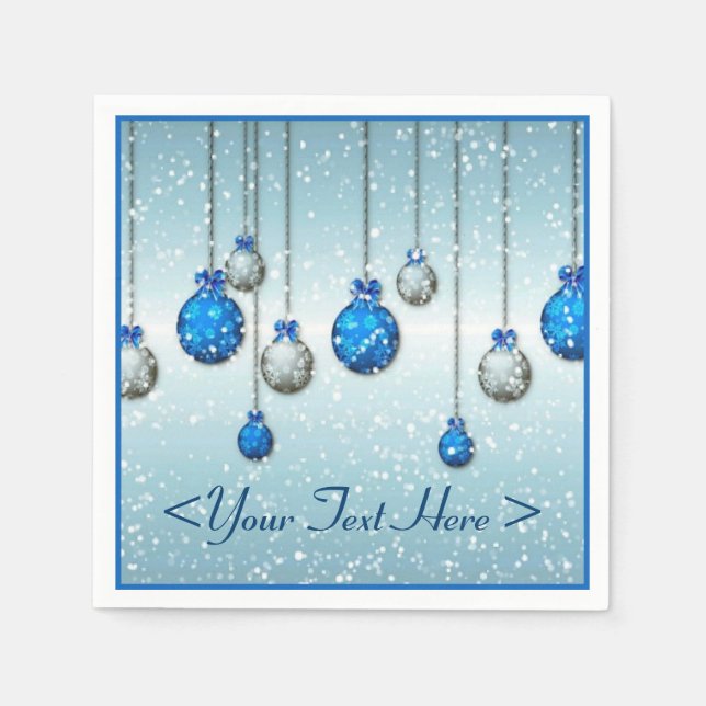 Serviettes Jetables Bleu Noël Ornements de neige serviettes (Devant)