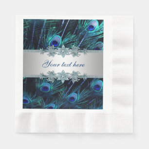 Serviettes Jetables Bleu Royal Paon Argenté