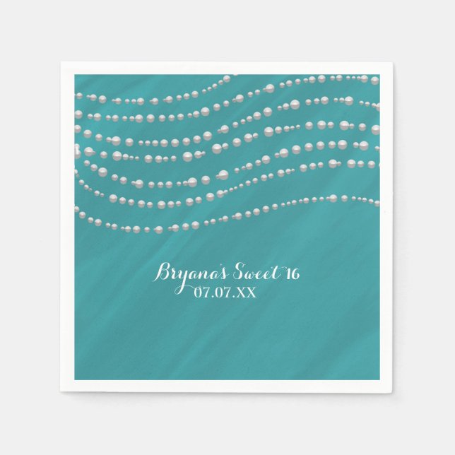 Serviettes Jetables Bleu Turquoise & Perles Fête des mariées élégante (Devant)