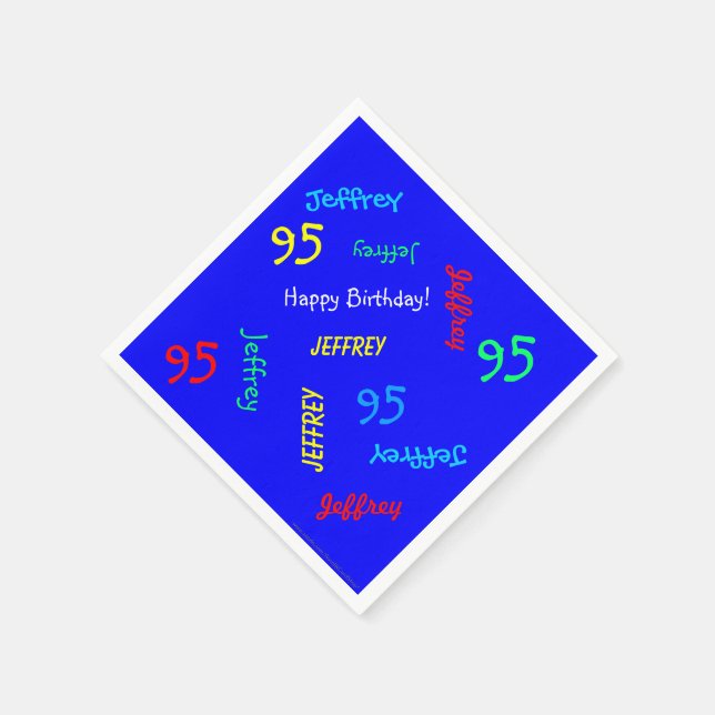 Serviettes Jetables Blue 95th Birthday Party Repeating Name Paper (Coin)