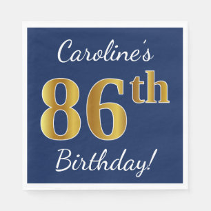 Serviettes Jetables Blue, Faux Gold 86e anniversaire + Nom personnalis