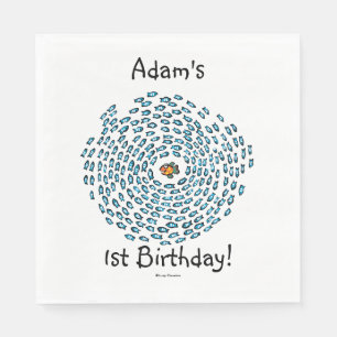 Serviettes Jetables Blue Fish School Motif avec petit poisson orange