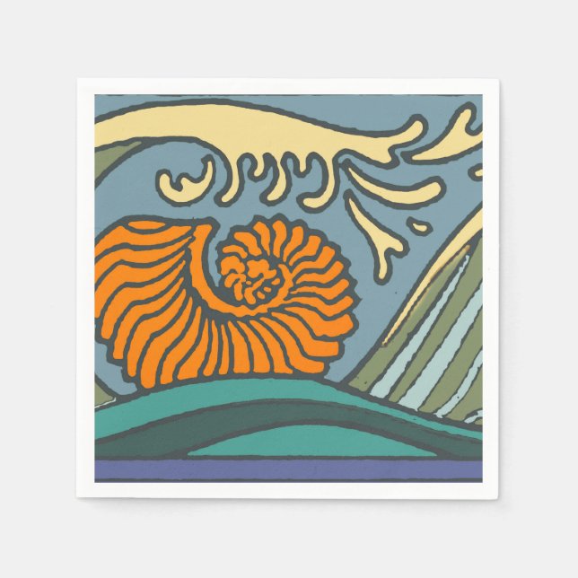 Serviettes Jetables Blue Ocean Waves Nautilus Seashell Motif Nouveau (Devant)