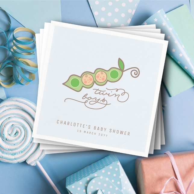 Serviettes Jetables Blue Peas dans Pod Twin Boys Baby shower Party (Whimsical Blue Peas in a Pod Twin Boys Baby Shower Party Paper Napkins @ fatfatin)