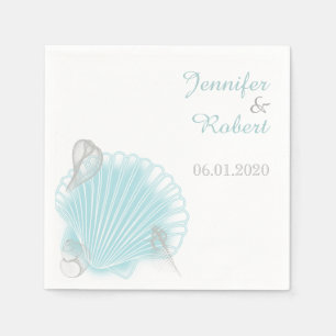 Serviettes Jetables Blue Seashell Beach Wedding Napkin