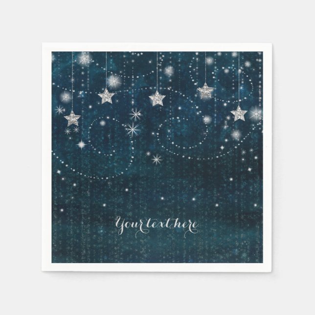 Serviettes Jetables Blue & Silver Starry Celestial Whimsical Party (Devant)