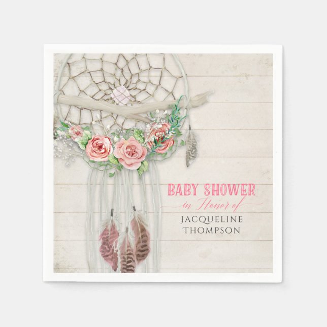 Serviettes Jetables BOHO Baby shower Feathers Dream Catcher Macrame (Devant)