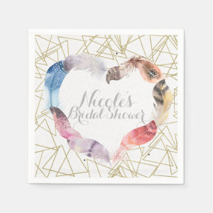 Serviettes Jetables Boho Chic Plume Cœur Bohème Glamour Fête