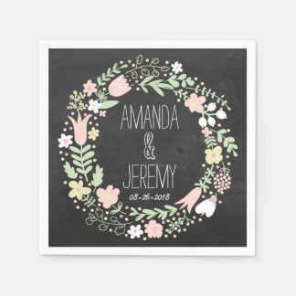 Serviettes Jetables Boho Flower Wreath Russe Chalkboard Mariage