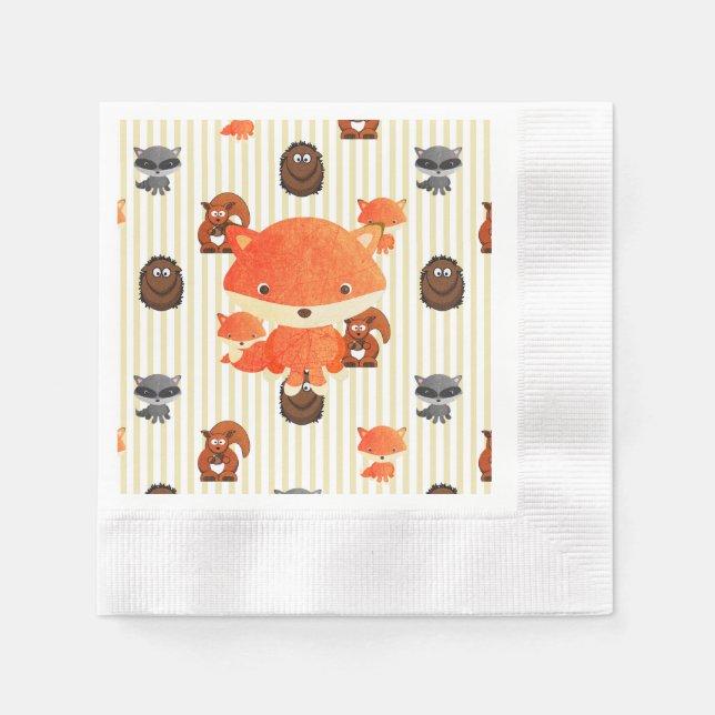 Serviettes Jetables Bois Animaux Baby shower Tan Napkins (Devant)
