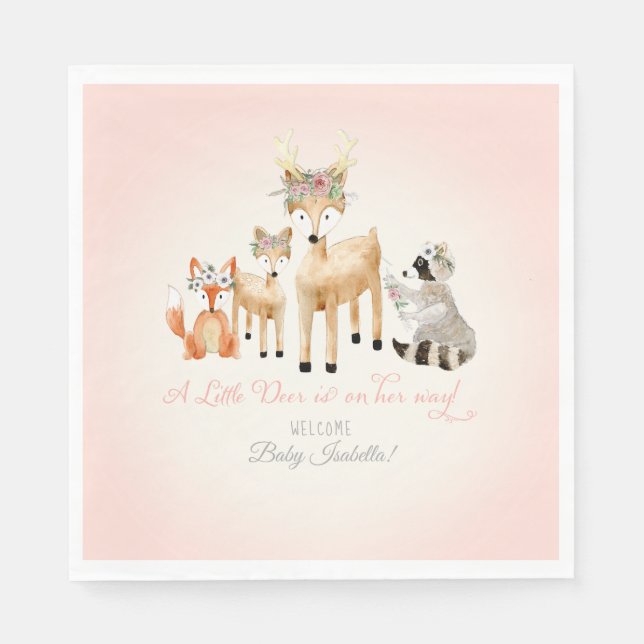 Serviettes Jetables Bois Animaux Cerfs Raccoon Fox Baby shower Boho (Devant)