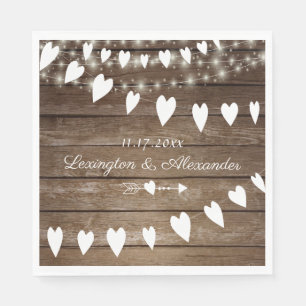 Serviettes Jetables Bois rustique et chaîne de lumière Mariage