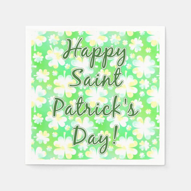 Serviettes Jetables Bonne St Patrick's Day Shamrocks Aquarelle rétro (Devant)
