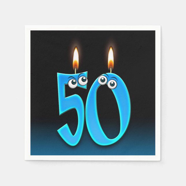 Serviettes Jetables Bougie de 50e anniversaire avec globes oculaires (Devant)