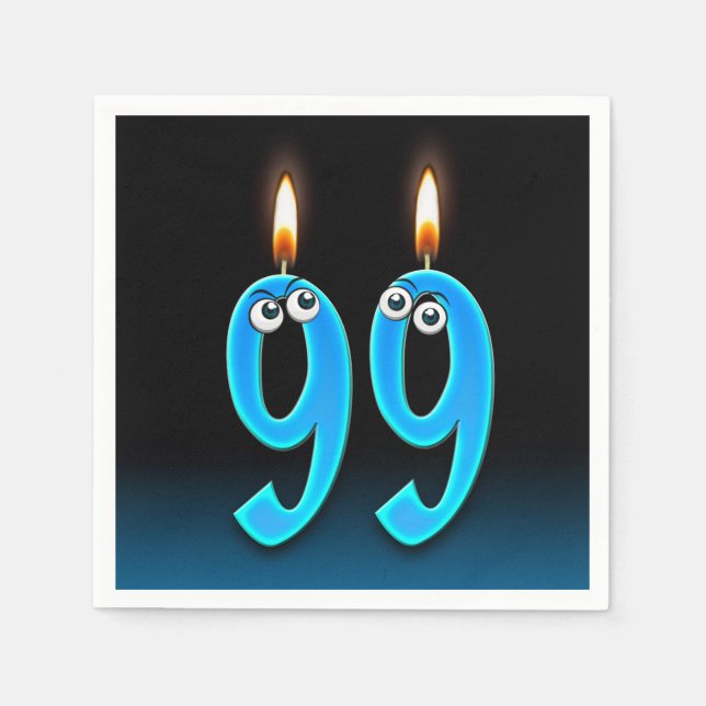 Serviettes Jetables Bougie de 99e anniversaire avec globes oculaires (Devant)