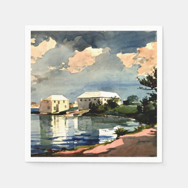 Serviettes Jetables Bouteille de sel, Bermudes - Peinture de Winslow H (Devant)