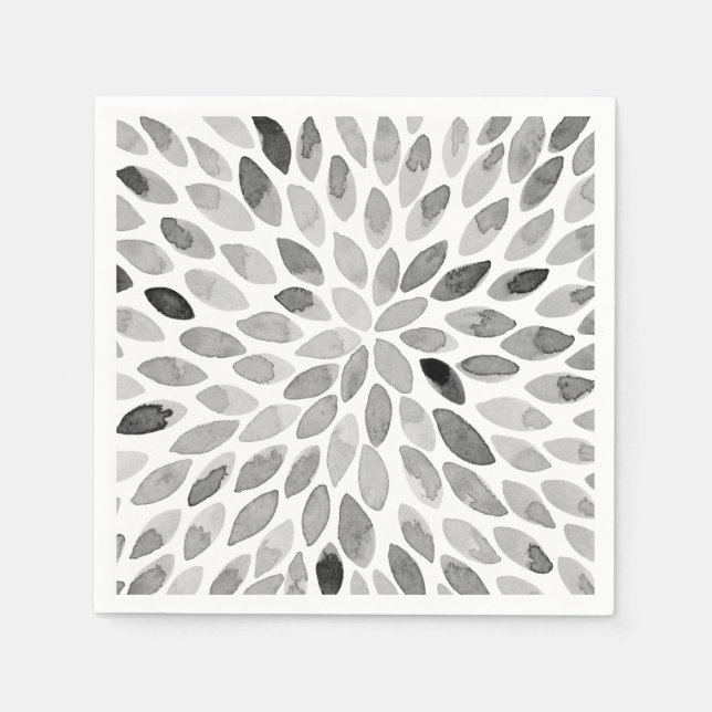 Serviettes Jetables Boutons de brosse d'aquarelle - noir et blanc (Devant)