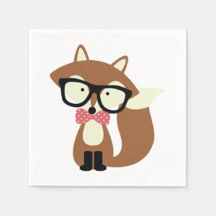Serviettes Jetables Bow Cravate et lunettes Hipster Renard Brown