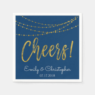 Serviettes Jetables Bravo Marine Blue et Gold Foil