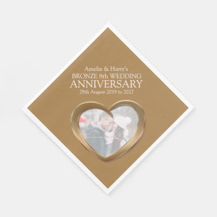Serviettes Jetables Bronze 8ème anniversaire de la photo du coeur noms