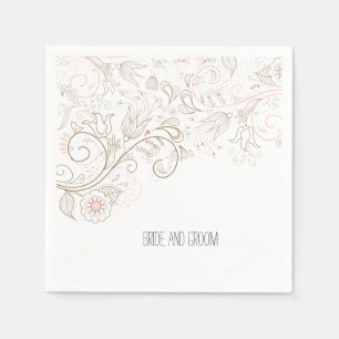 Serviettes Jetables Brown floral rose vif Mariage romantique