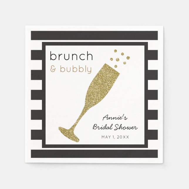 Serviettes Jetables Brunch et Bubbly Faux Parties scintillant d'or et  (Devant)