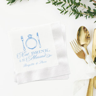 Serviettes Jetables Cadre Bleu Manger Boire Être Marié Mariage