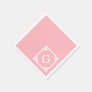 Serviettes Jetables Cadre de clé grecque blanche rose #2 Monogramme in
