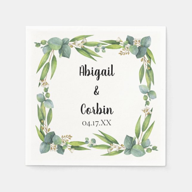 Serviettes Jetables Cadre moderne chic Eucalyptus Personnalisé (Devant)