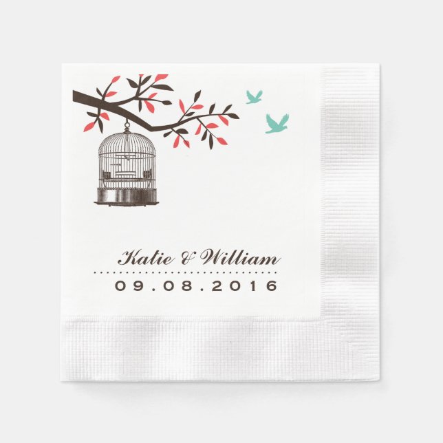Serviettes Jetables Cage d'oiseaux Brown Russe Mariage papier serviett (Devant)