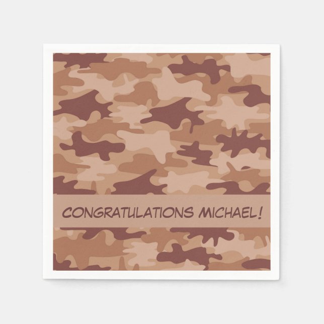 Serviettes Jetables Camouflage Tan Brown Nom Félicitations (Devant)