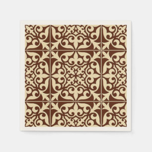 Serviettes Jetables Carreau marocain - brun chocolat et beige