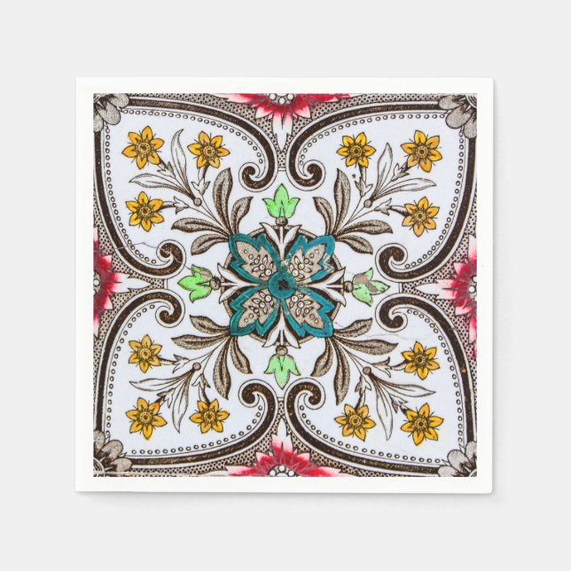 Serviettes Jetables Carreaux floraux de Peranakan (Devant)