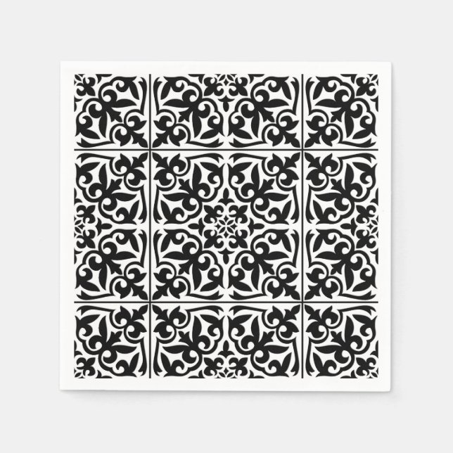 Serviettes Jetables Carrelage marocain - blanc avec arrière - plan noi (Devant)