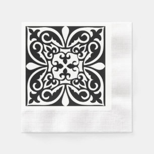 Serviettes Jetables Carrelage marocain - noir avec arrière - plan blan
