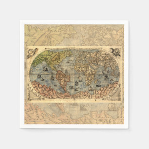 Serviettes Jetables Carte du monde Forlani Antiquev 1565 Renaissance