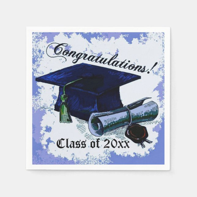 Serviettes Jetables Casquette bleue et serviettes de diplôme (Devant)