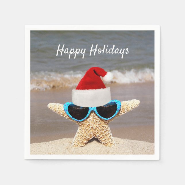 Serviettes Jetables Casquette de Noël sur l'étoile de mer tropicale su (Devant)