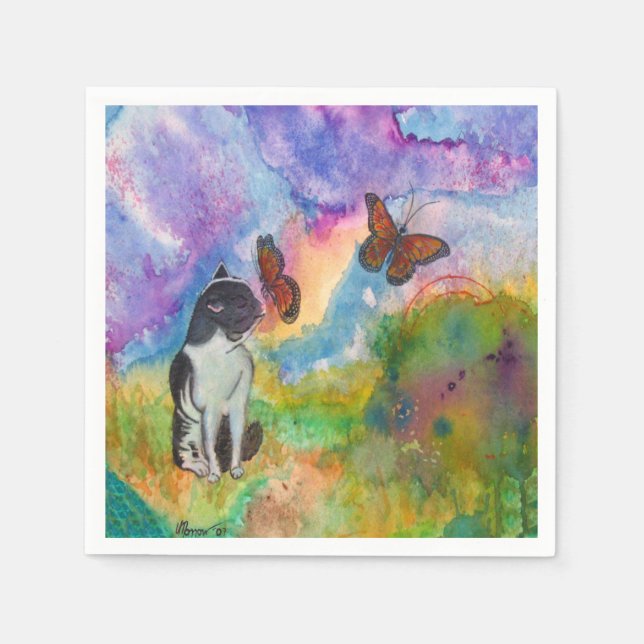 Serviettes Jetables Cat et Monarques Papier serviettes (Devant)