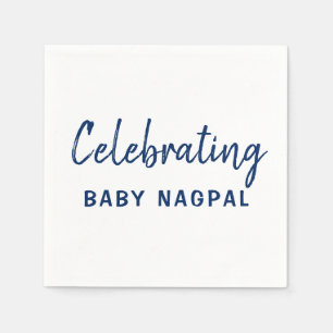 Serviettes Jetables Célébration Baby Navy Blue & White Cocktail Napkin