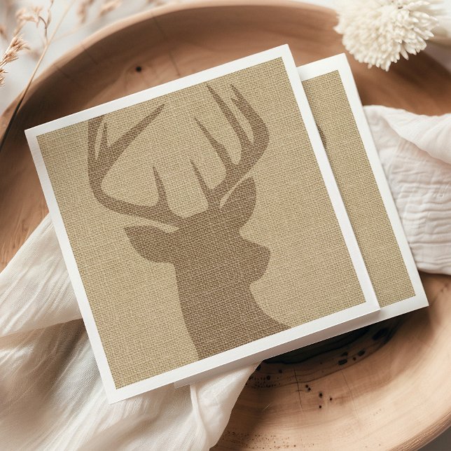 Serviettes Jetables Cerf Buck en toile de jute Brun Rustique (Créateur téléchargé)