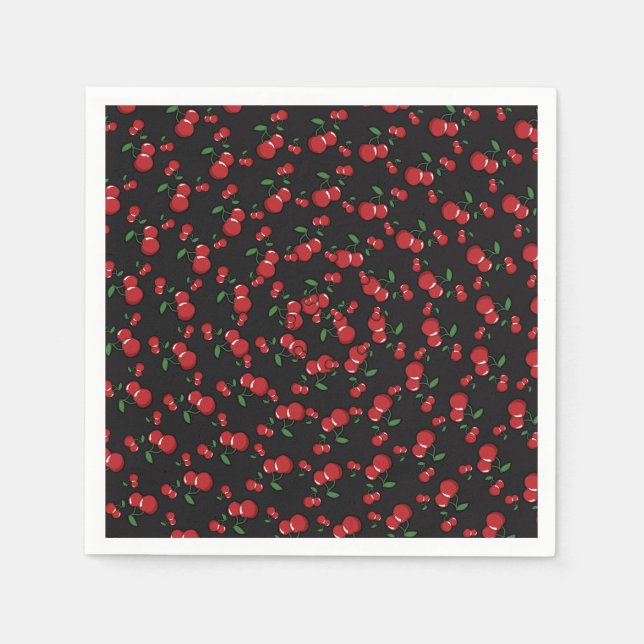 Serviettes Jetables Cerises rouges sur Black Cute Fruit Anniversaire (Devant)