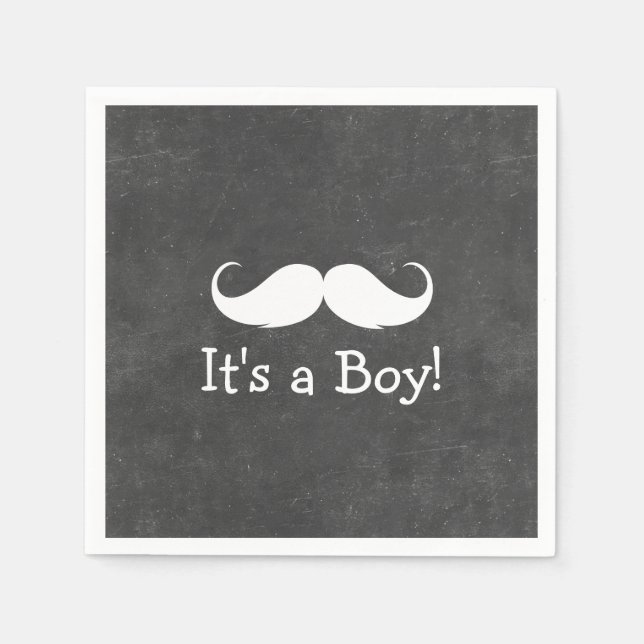 Serviettes Jetables Chalkboard Mustache C'est un Baby shower garçon (Devant)