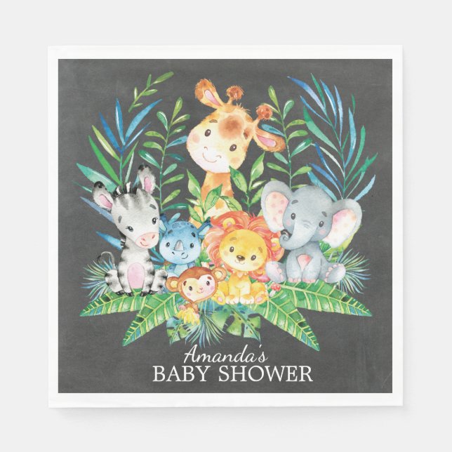 Serviettes Jetables Chalkboard Safari Jungle Baby shower papier servie (Devant)