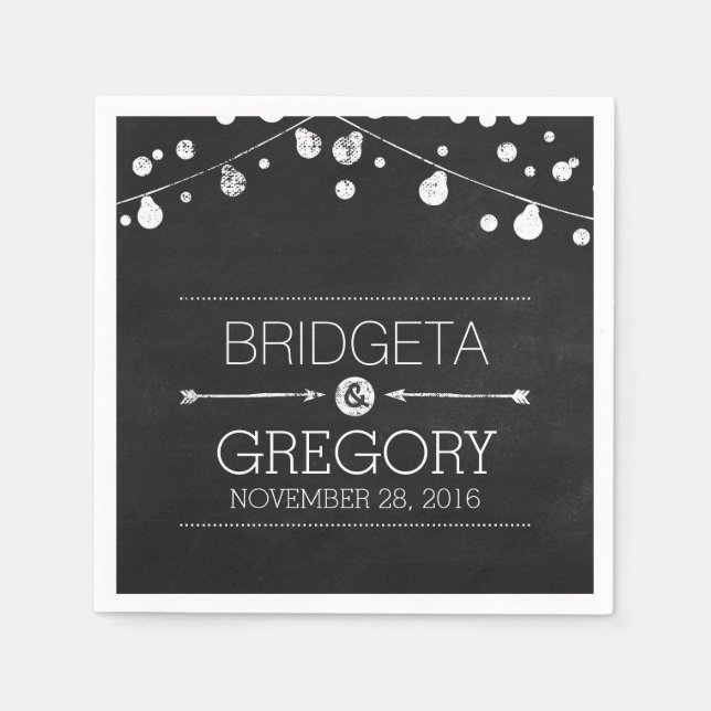 Serviettes Jetables Chalkboard String lights Russe Mariage (Devant)